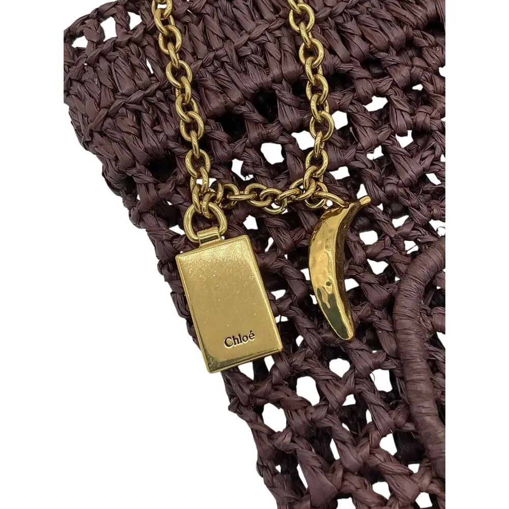 Chloe Woven Kohl Brown Summer Banana Tote Bag Size Small